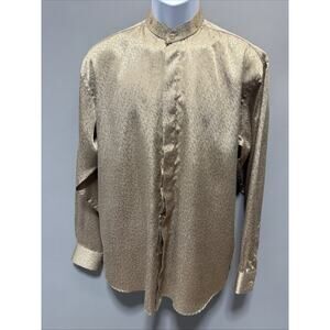 daniel ellissa NY Gold Satin mens Textured shirt Banded Cuffed Neck Size Medium